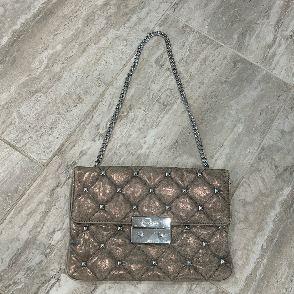 Michael Kors Leather Studded Handbag with Silver Chain